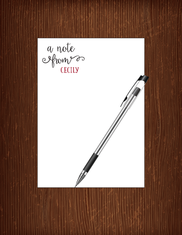 A Note from Cecily - 5x7 Personalized Notepad