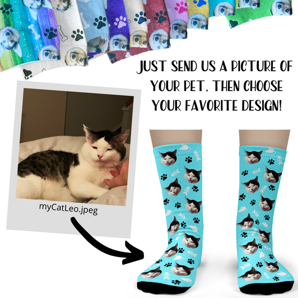 Cat Socks personalized with your cat's face - Adult Crew Unisex