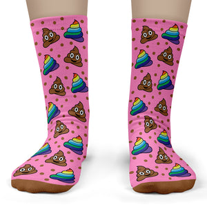 Rainbow Poop Emoji Socks - Child Crew Size 11-4