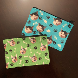 Cat Small Zipper Pouch (perfect for a mask!) personalized with your cat's face!